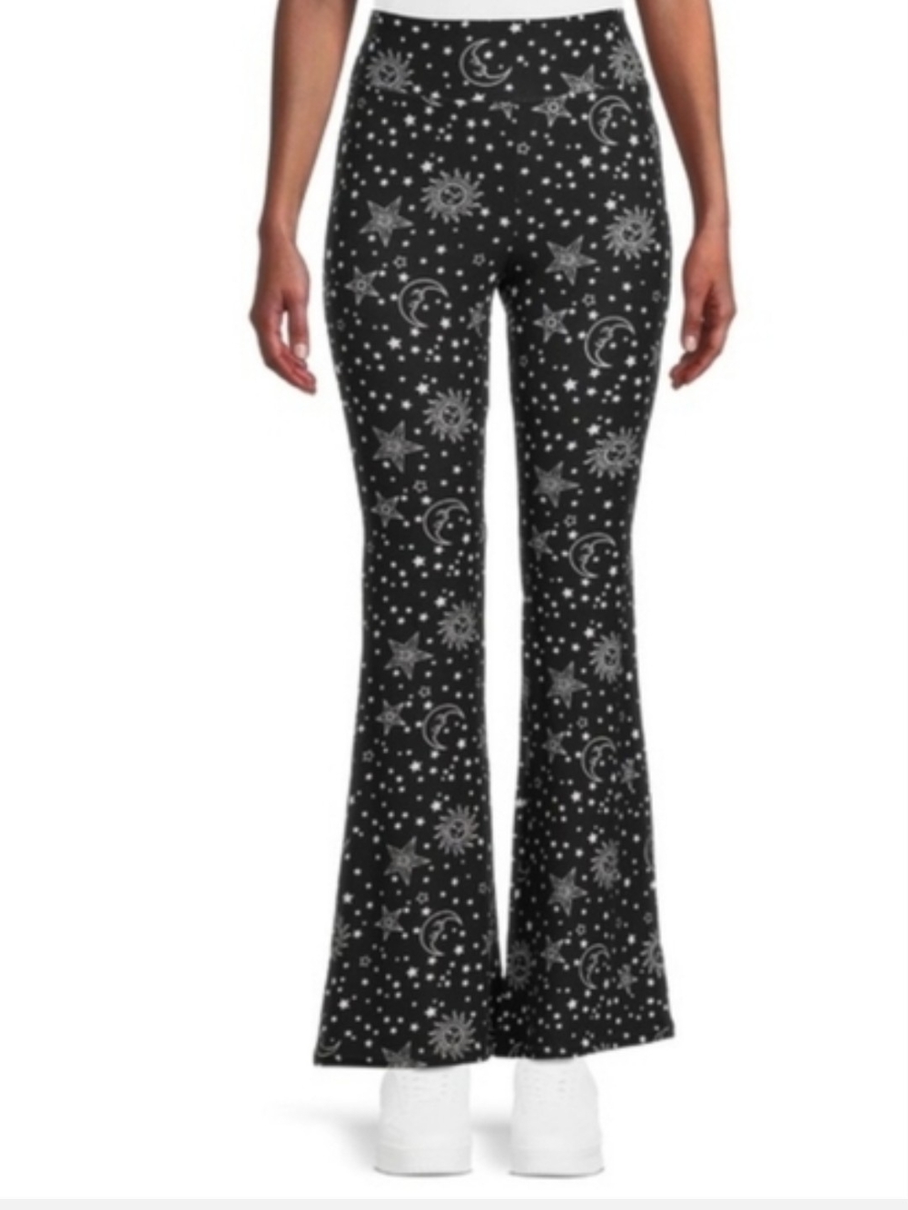 Women's No Boundaries Boho Flare Black Celestial Star Print Pants Size XXL NWT